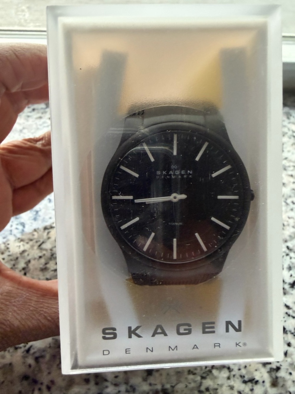 Skagen Black Stainless Steel Mesh Band Watch with Silver Markers